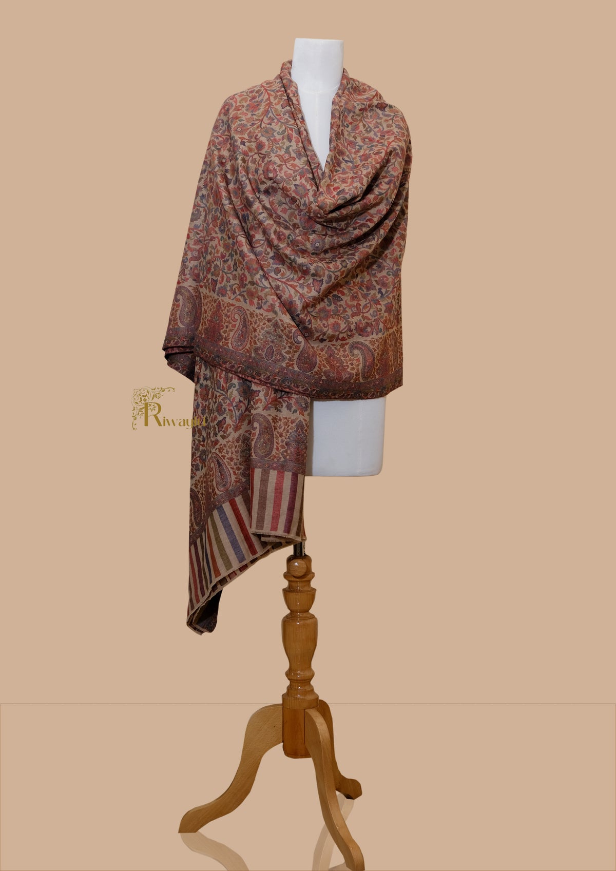 Riwayiti Mens Kaani Shawl I Fine Wool, Full Size, With Paisley Border