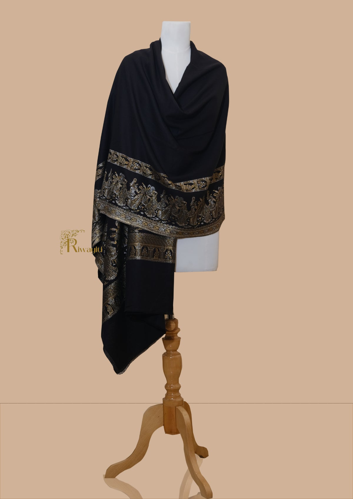 Riwayiti Mens Ethnic Shawl, Full Size, Fine Wool, With Zari Border