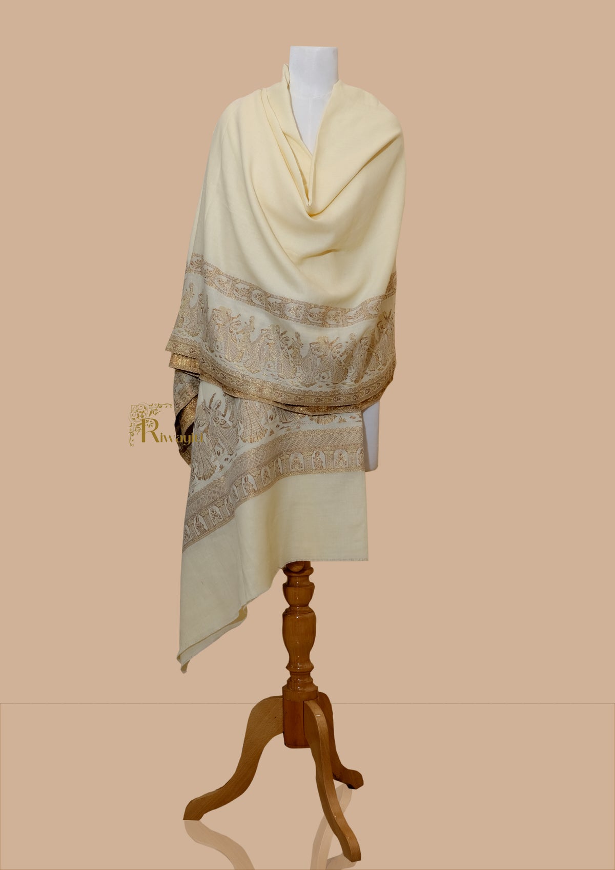 Riwayiti Mens Ethnic Shawl, Full Size, Fine Wool, With Zari Border